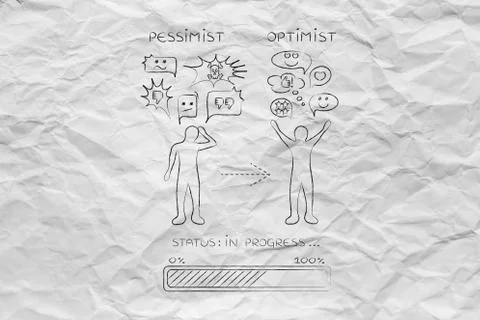 From pessimist to optimist: man changing reaction Stock Illustration