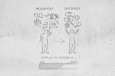 From pessimist to optimist: man changing reaction Stock Illustration