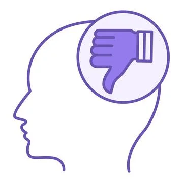 Pessimistic Color Icon. Vector Icon of Human Head and Thumb Down. Negative .. Stock Illustration