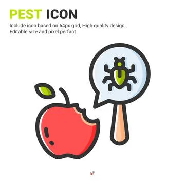 Pest and fruit icon vector with outline color style isolated on white background Illustrazione stock