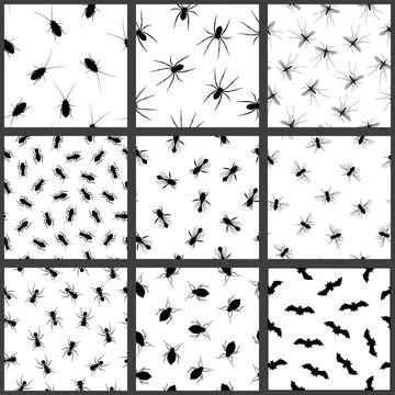 Pest and insect seamless pattern set Stock Illustration