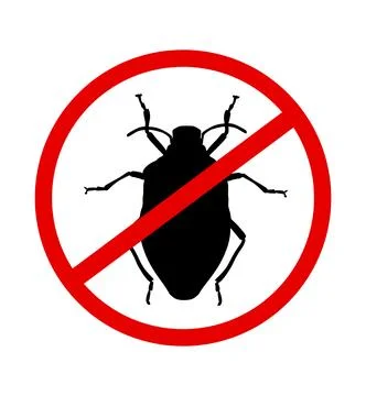 Pest control area alert sign against bug vector silhouette Illustrazione stock