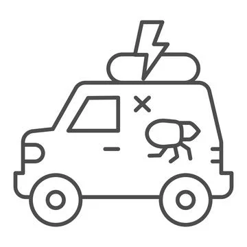 Pest control car thin line icon, pest control concept, Insect repellent service 스톡 일러스트