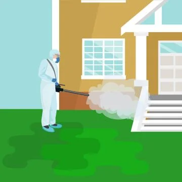 Pest control concept with insects exterminator silhouette flat vector illus.. Stock Illustration
