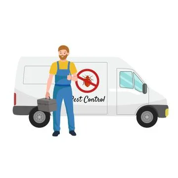 Pest control concept with insects exterminator silhouette flat vector illus.. Stock Illustration