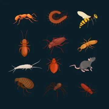 Pest control concept with insects exterminator silhouette flat vector illus.. Stock Illustration