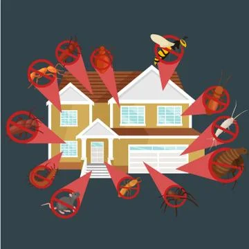 Pest control concept with insects exterminator silhouette flat vector illus.. Stock Illustration
