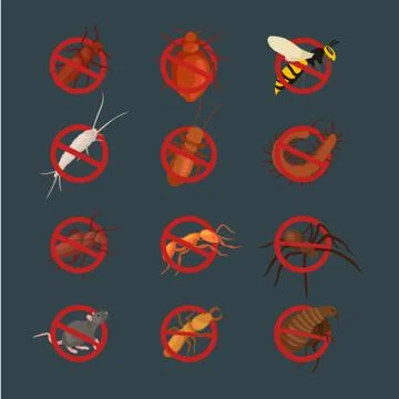 Pest control concept with insects exterminator silhouette flat vector illus.. Stock Illustration