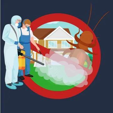 Pest control concept with insects exterminator silhouette flat vector illus.. Stock Illustration