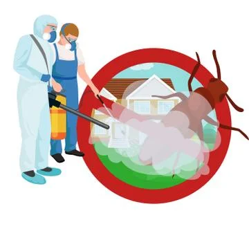 Pest control concept with insects exterminator silhouette flat vector illus.. Stock Illustration