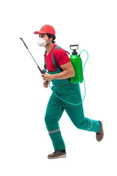 Pest control contractor isolated on white background Foto stock