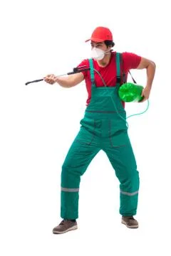Pest control contractor isolated on white background Foto stock