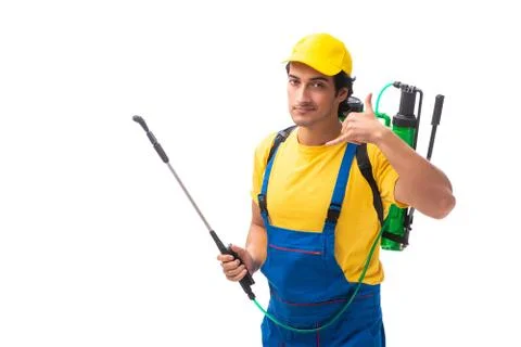 Pest control contractor isolated on white background Stock Photos
