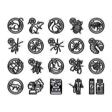 Pest control extermination services icons glyph set Ilustración de archivo