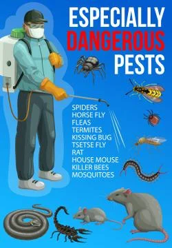 Pest control exterminator, insects, rodents, spray Stock Illustration