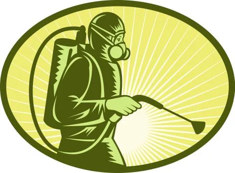 Pest control exterminator worker spraying Stock Illustration