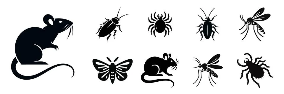 Pest control. Icon set. Insect repellent emblem. Pest and insect control in.. Stock Illustration