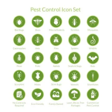 Pest Control Icons with different types of insects Stock Illustration
