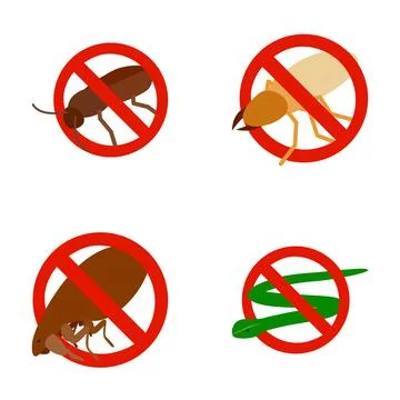 Pest control icons with prohibited insects and snake Illustrazione stock