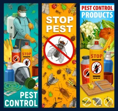 Pest control, insects and exterminator banners Stock Illustration