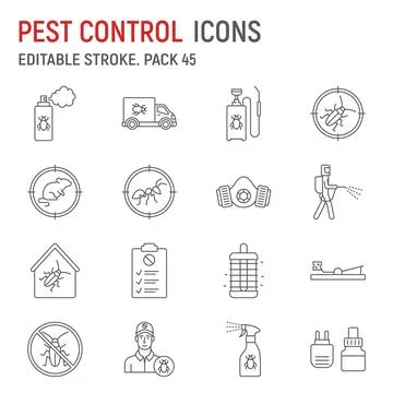 Pest control line icon set Stock Illustration