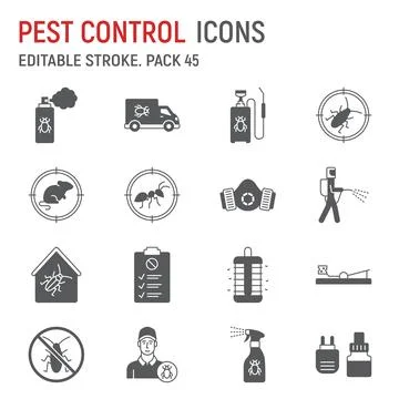 Pest control line icon set Stock Illustration