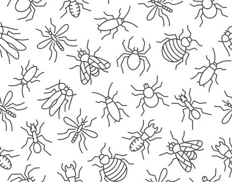 Pest control seamless pattern with flat line icons. Insects background - Stock Illustration
