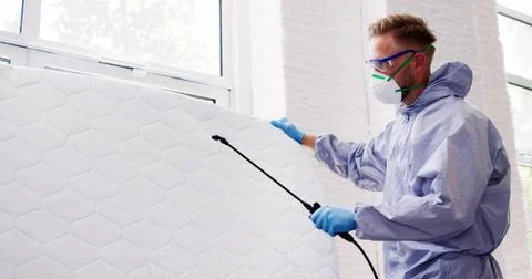 Pest Control Service. Bug Bed Treatment Stock Photos