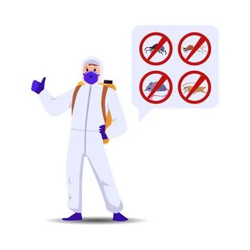 Pest control service exterminator, flat vector illustration isolated on white Stock Illustration