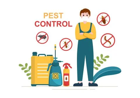 Pest Control Service with Exterminator of Insects, Sprays and House Hygiene D Stock Illustration