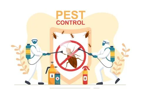 Pest Control Service with Exterminator of Insects, Sprays and House Hygiene D Stock Illustration