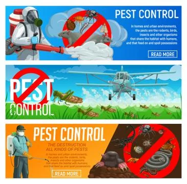 Pest control service vector banners, deratization Stock Illustration