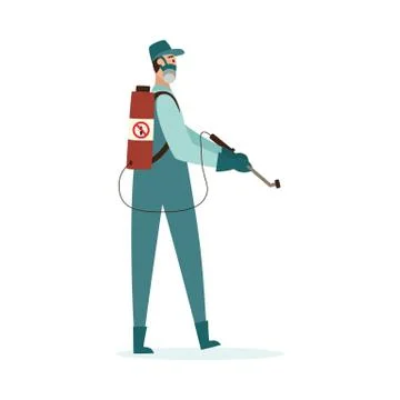 Pest control service worker with toxic sprayer flat vector illustration isolated Stock Illustration