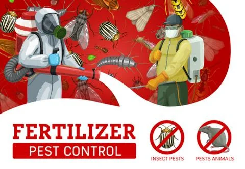 Pest control service, workers spraying insecticide Stock Illustration