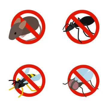 Pest control signs prohibiting mouse ant wasp fly Stock Illustration