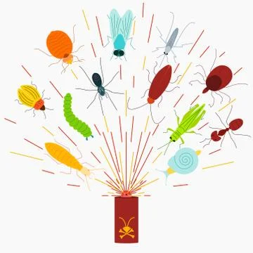 Pest control spray with insects Stock Illustration