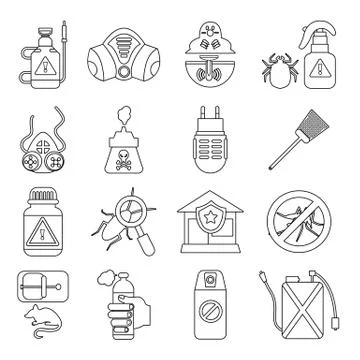 Pest control tools icons set, outline style Stock Illustration