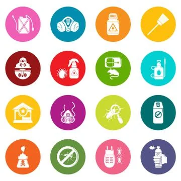 Pest control tools icons set colorful circles vector Stock Illustration