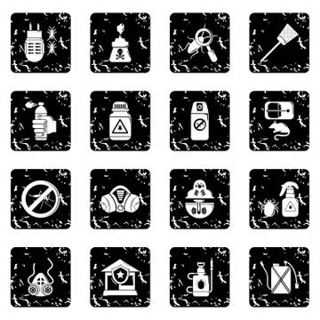 Pest control tools icons set grunge Stock Illustration