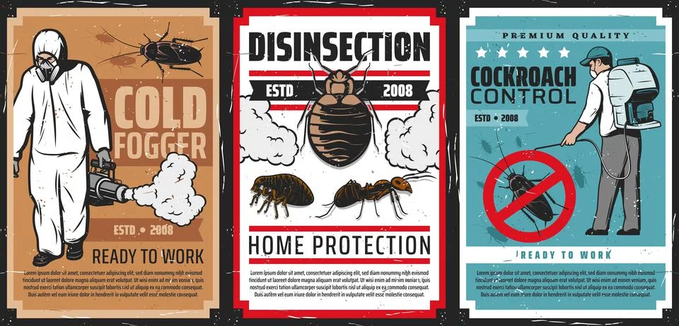 Pest control vector posters, cockroach control Stock Illustration