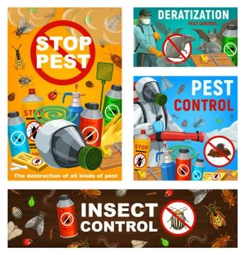 Pest control vector posters, disinsection service Illustration