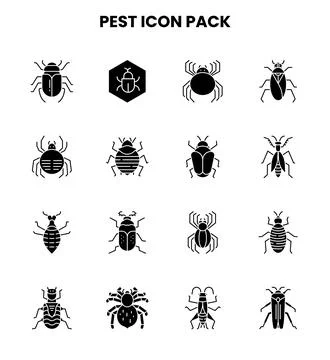 Pest Glyph Set Icons Pack Stock Illustration