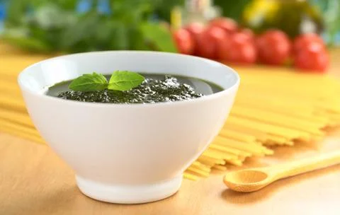 Pesto made of basil Stock Photos