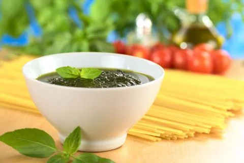 Pesto made of basil Stock Photos