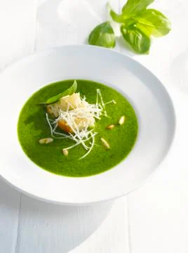 Pesto with pine nuts, basil, white bread and Parmesan Foto stock
