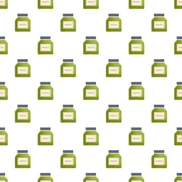 Pesto sauce jars seamless flat pattern design Stockillustratie