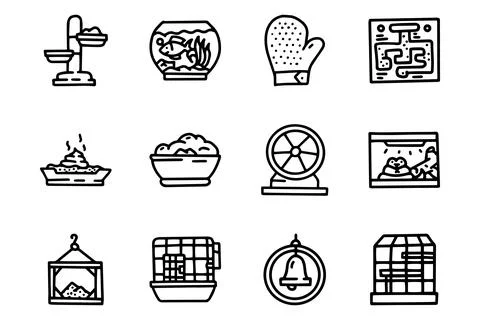 Pet accessories line vector doodle simple icon set Stock Illustration