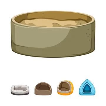 Pet accessories set including cat litter box and beds 스톡 일러스트