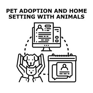 Pet adoption application process finding animal home Stock Illustration