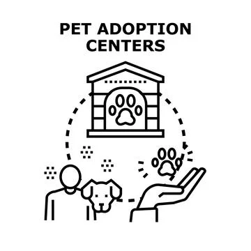 Pet adoption centers concept with human adopting dog Stock Illustration